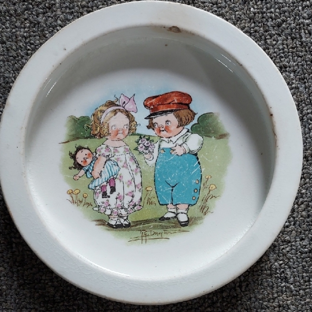 Vintage Buffalo Pottery.Children's Ceramic Plate with Illustration